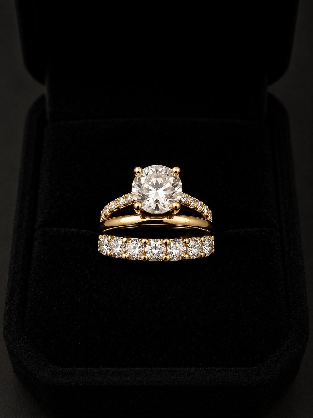 Gold Solitaire Engagement Ring Set with Round Cubic Zirconia Size 7!